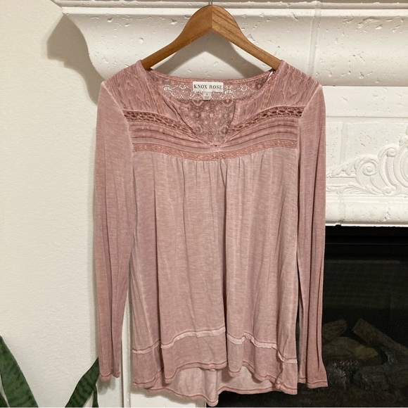 Knox Rose Mauve Pink Long Sleeve Lace Top Size Small S - Picture 1 of 10